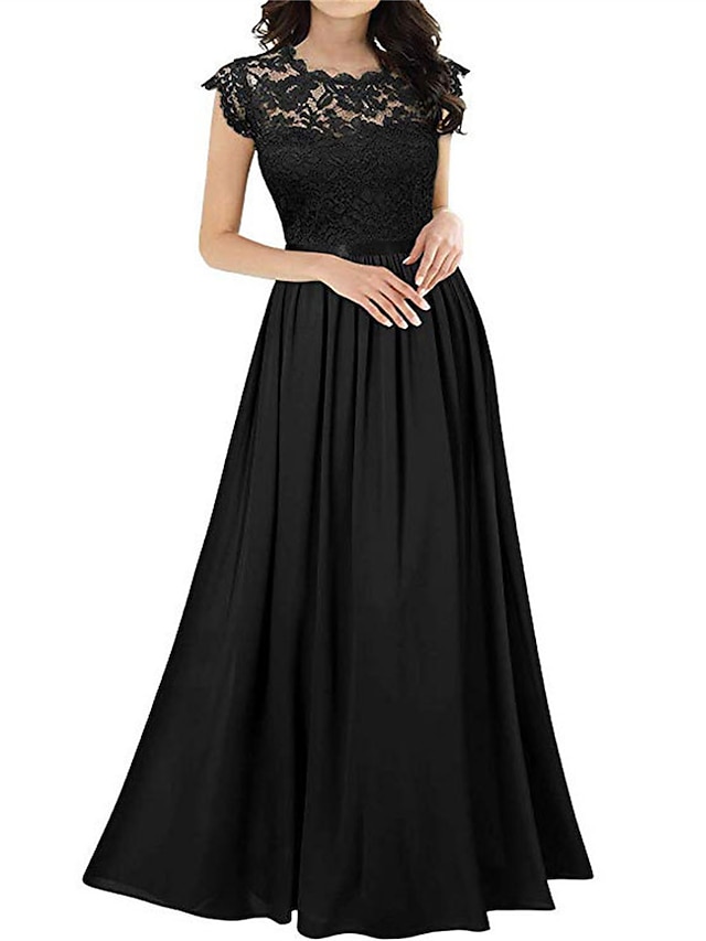  Γυναικεία Μαύρο φόρεμα Φόρεμα Φόρεμα χορού Δαντέλα Κουρελού Στρογγυλή Ψηλή Λαιμόκοψη Κοντομάνικο Χριστούγεννα Γενέθλια Μαύρο Κρασί Άνοιξη Χειμώνας