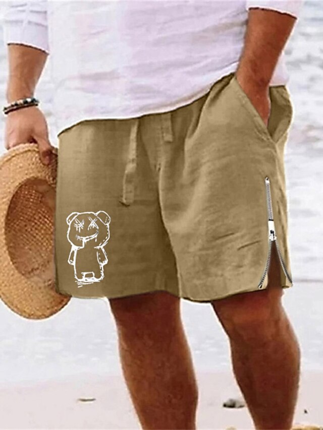  Men's Cartoon Bear Shorts Summer Shorts Beach Shorts Mid Waist Hawaiian Casual Daily Holiday Going out Zipper Drawstring Elastic Waist Designer Clothing Apparel