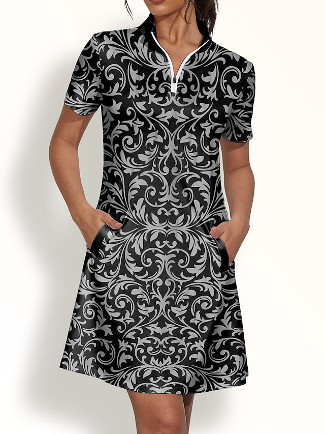  Damen Golfkleid Grau Kurzarm Sonnenschutz Kleider Damen-Golfkleidung, Kleidung, Outfits, Kleidung