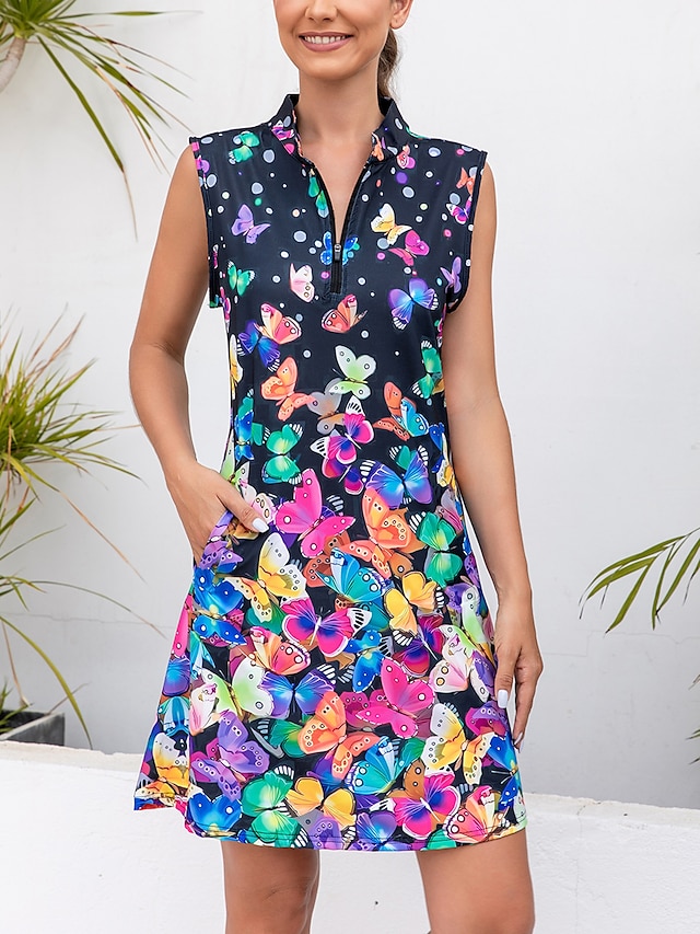  Pentru femei rochie de golf Bleumarin Fără manșon Protecție Solară Tinuta de tenis Fluture Vestimenta Golf Doamnelor Haine Ținute Poartă Îmbrăcăminte