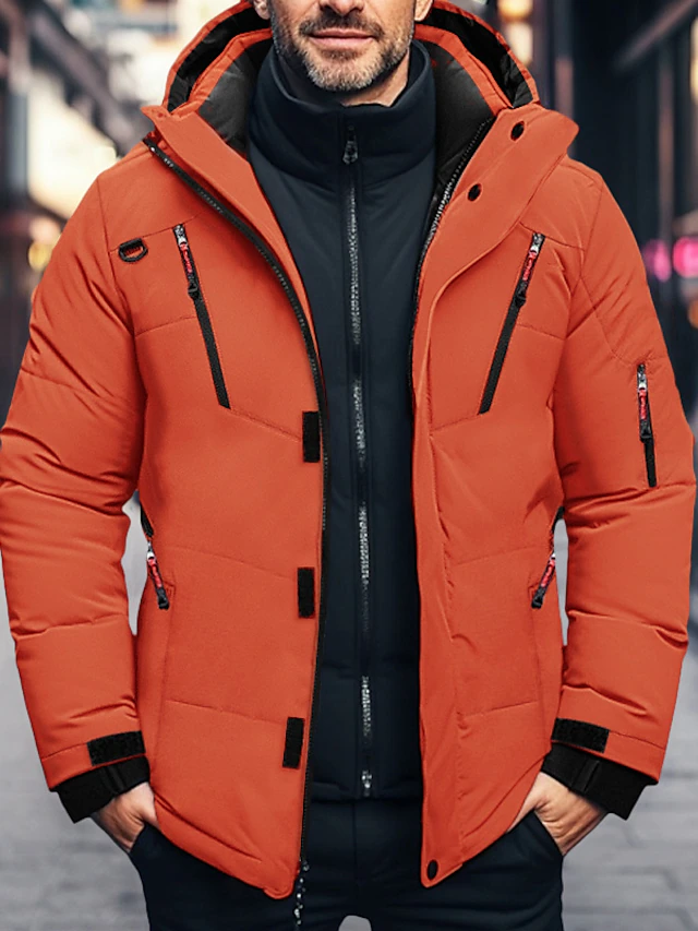 Men's Winter Coat Winter Jacket Puffer Jacket Zipper Pocket Polyster Pocket Outdoor Date Casual Daily Regular Fashion Casual Thermal Warm Windproof Winter Plain Black Blue Orange Army Green Puffer 9