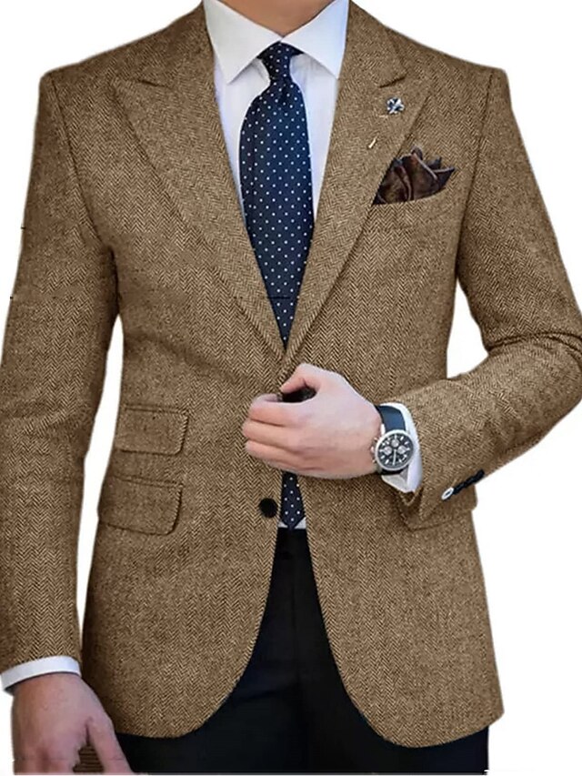 thumbnail image 2 of Men's Vintage Herringbone Tweed Blazer - Two Button Sport Coat With Elbow Patches 2 of 14