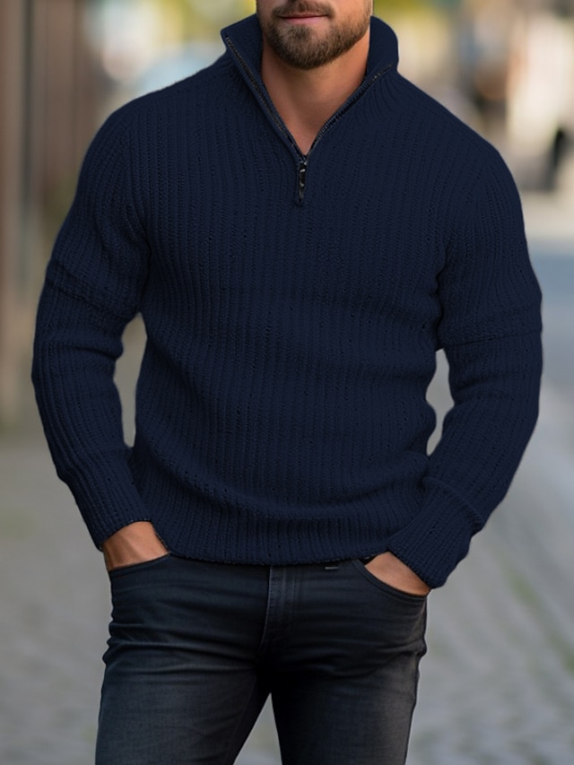 Homme Pull Pull En Tricot A Côtes Tricoter Normal Tricoté Basique Plein