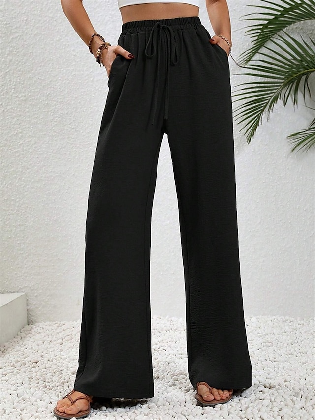 Women's Wide Leg Pants Trousers High Waist Full Length Apricot Fall ...