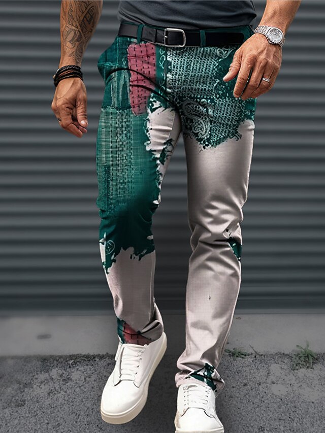 Men S Printed Dress Pants 2026.Color Block Business Abstract Men's 3D Print Dress Pants Pants Trousers ...