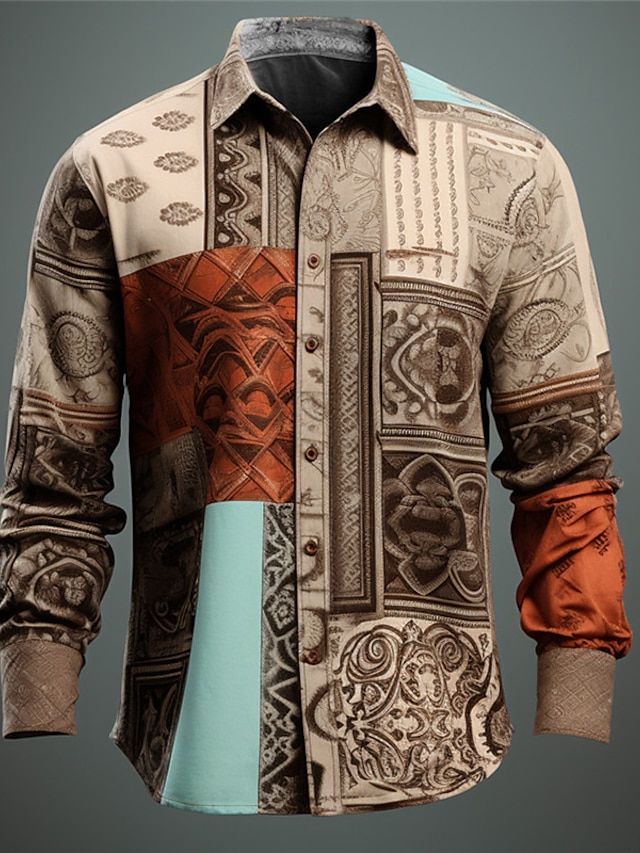 Ethnic Vintage Tribal Men's Shirt Daily Wear Going out Fall & Winter ...