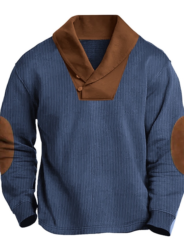  Herren Cord Hemd Poloshirt Casual Sport Kargen Langarm Vintage Old-Money-Stil Farbblock Patchwork Frühling & Herbst Regular Fit Blau Braun Grün Cord Hemd