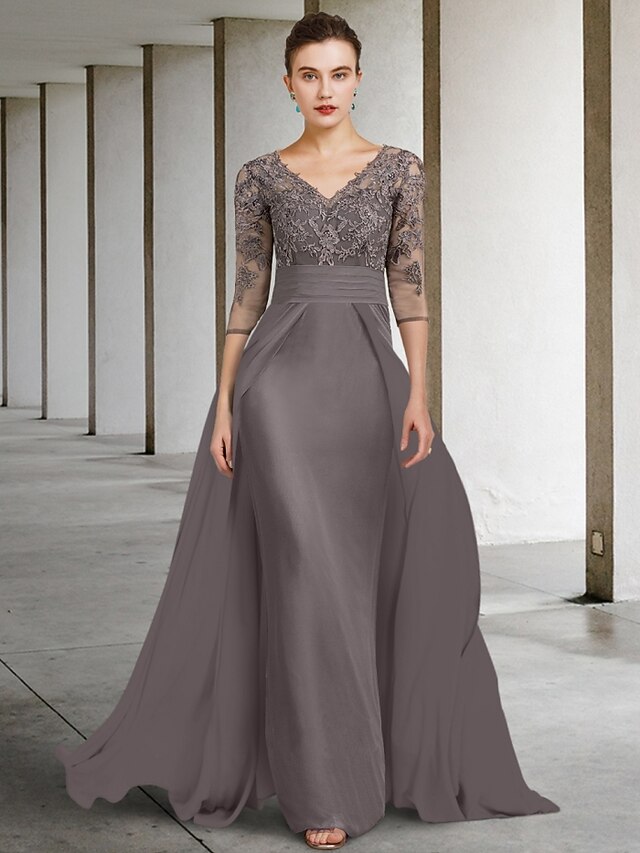 thumbnail image 2 of V Neck Half Sleeve A-line Prom Dress 2 of 10