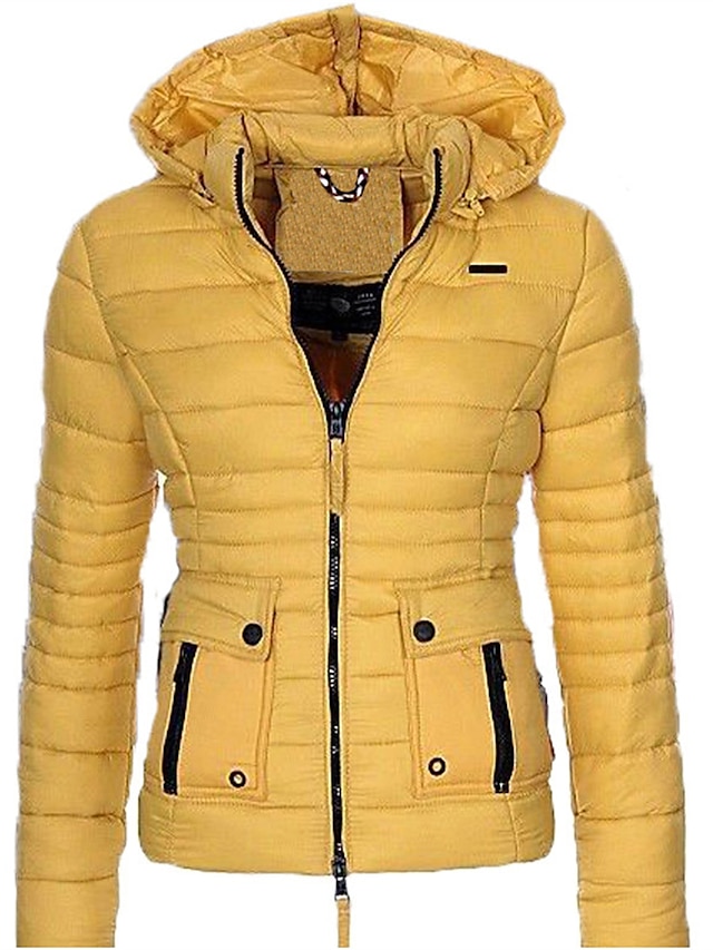  Women's Parka Fleece Lined Puffer Jacket Thermal Warm Winter Coat Windproof Heated Coat Zip up Drawstring Hooded Coat with Pocket Outerwear Long Sleeve
