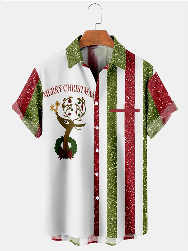 Chemise De Noël Pour Homme - Manches Longues - Col Boutonné - Imprimé Funky 3D - Pour Fête, Loisirs - Taille Ajustée