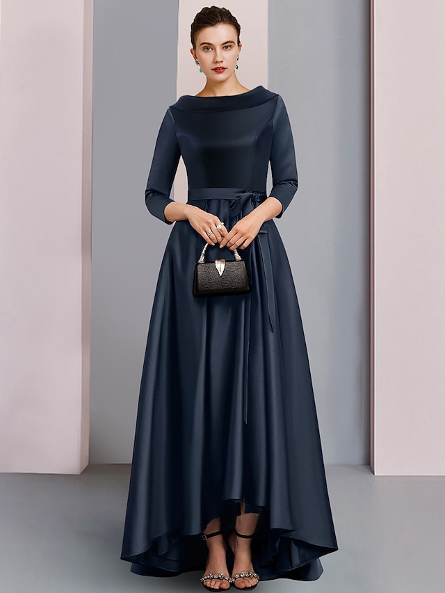 A-Line/Princess Off-the-Shoulder Asymmetrical Ankle-Length Mother of the Bride Dresses With Pleats