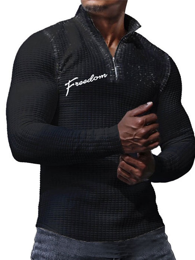  Per uomo Lettera Magliette Polo a Nido d'Ape Manica Lunga Magliette polo Collo ripiegato Con cerniera Affari All'aperto Casual Quotidiano Abbigliamento casual alla moda 3D Stampato Autunno & Inverno