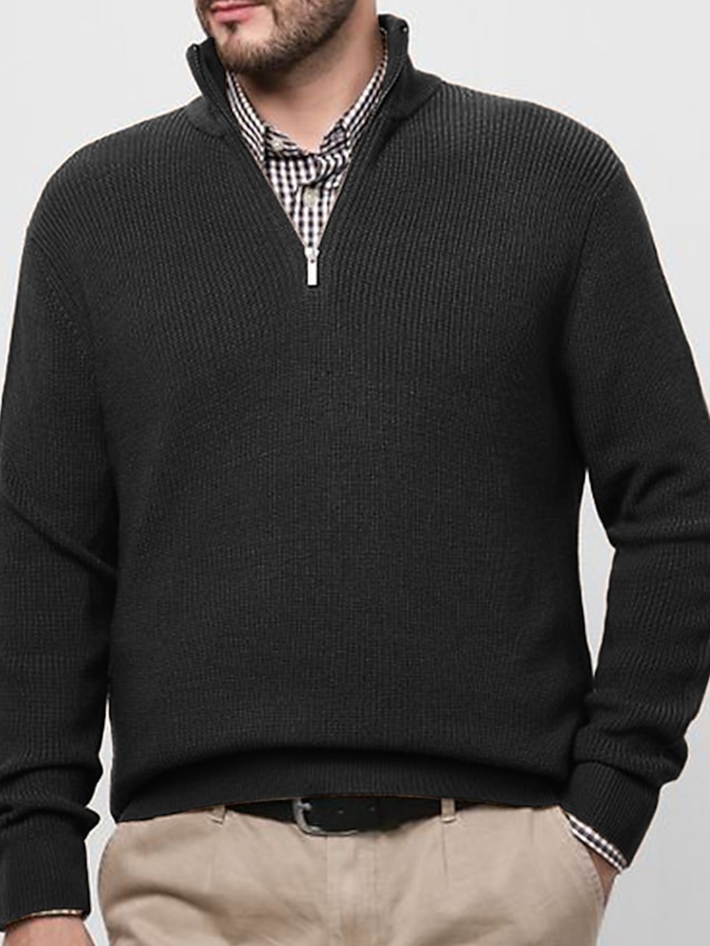 Pull Homme Col Montant 1/4 Zip - Tricoté Polaire, Slim Fit, 50% Polyester 50% Acrylique - Hiver Chaud, Bureau, Casual - 3