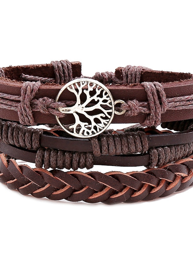  Men's Leather Bracelet Thick Chain Totem Series Wedding Tree of Life Fashion Personalized Rock Leather Bracelet Jewelry Coffee For Party Evening Gift Birthday Festival