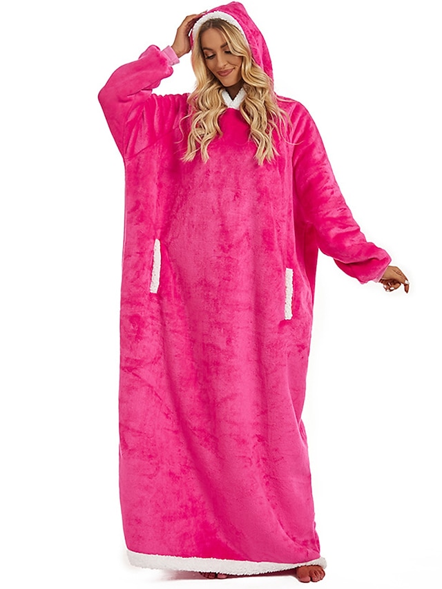  femme couverture à capuche couverture pyjama vêtements de détente couleur pure chaud peluche décontracté maison quotidien lit flanelle chaud respirant sweat à capuche manches longues poche automne
