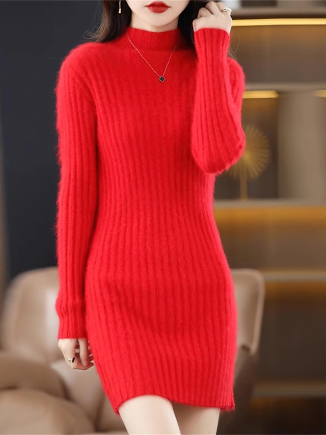  Robe Pull Robe pull Femme Mini robe Extérieur du quotidien Vacances manche longue Col Roulé Chaud Mode Plein Standard 2023 Noir Rouge Bleu Taille Unique