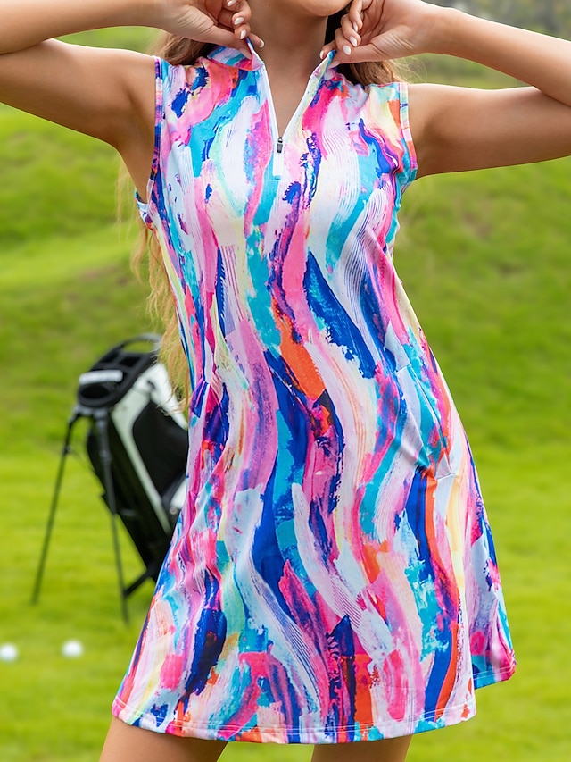  Dam golfklänning Blå Ärmlös Solskydd Tennis outfit Knytbatik Golfkläder för damer Kläder Outfits Bär kläder