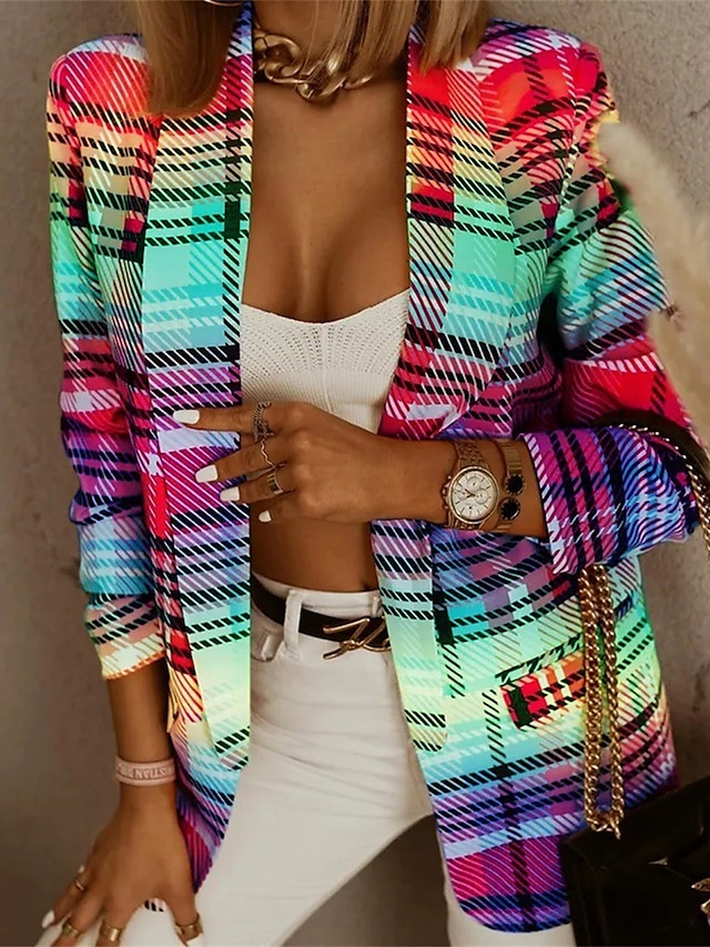  Women's Blazer Plaid Formal Business Office Blazer Suit Spring Party Casual Jacket Summer Long Sleeve Fall Yellow S