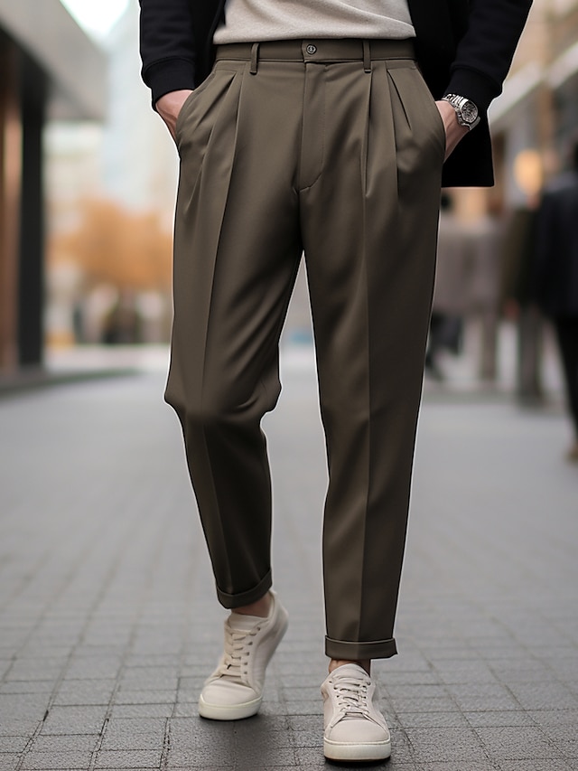  Men's Dress Pants Trousers Pleated Pants Suit Pants Pocket Plain Comfort Breathable Outdoor Daily Going out Fashion Casual Black Brown