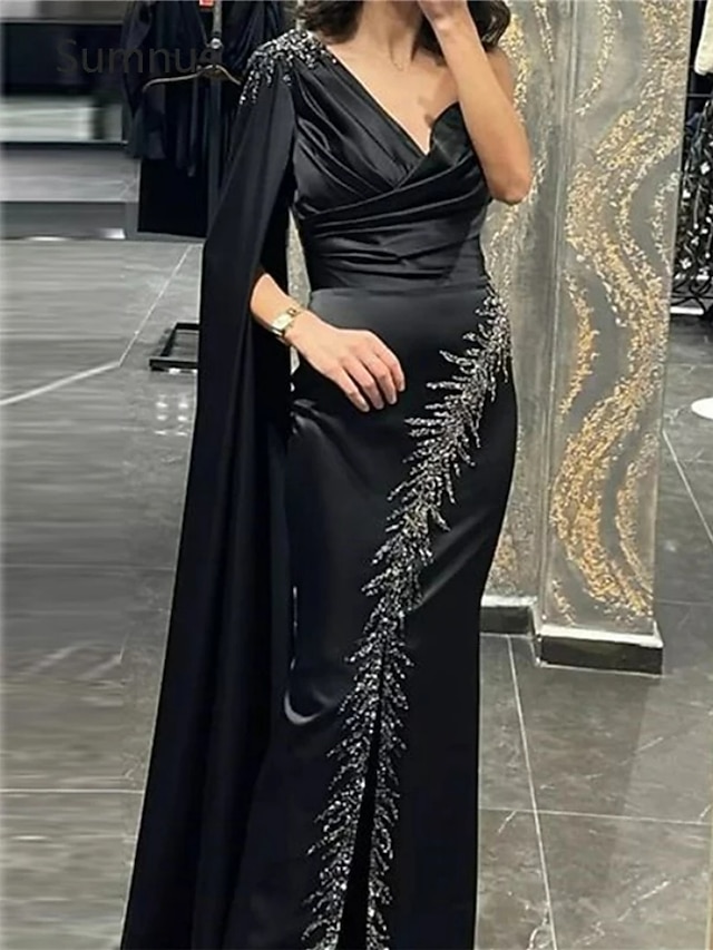 A-Line/Princess Evening Dress Sleeveless One Shoulder Satin Floor-Length Dress Top With Skirt Two-Piece Set main image 1