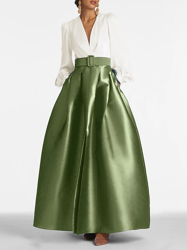 Green Off-The-Shoulder Lace Long Sleeves Split A-Line Evening Dress