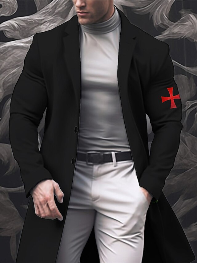  Homme Croix Manteau d'hiver Manteau Chaud Respirable Confortable Mode Vêtement de rue Entreprise Travail Sortie Fin de semaine Poche Imprimer Automne hiver Col rabattu manche longue Noir Blanche Kaki