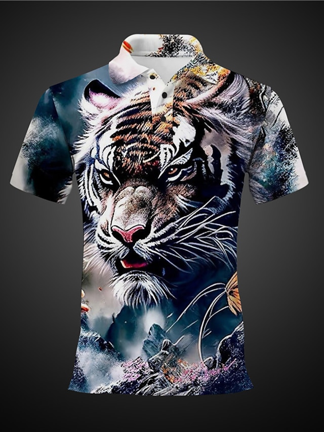  tigre Homme Abstrait 3D Imprimer Extérieur Usage quotidien Vêtement de rue Polyester Manche Courte Col rabattu Polos Bleu Marron Printemps été S M L Micro-élastique Polo à revers