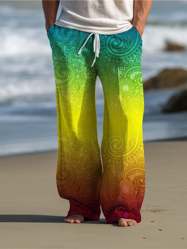  Estampado Cashemere Vintage Homens Impressão 3D Calças Ao ar livre Roupa Diária Streetwear Poliéster Amarelo Vermelho Azul S M L Cintura Média Elasticidade Calça