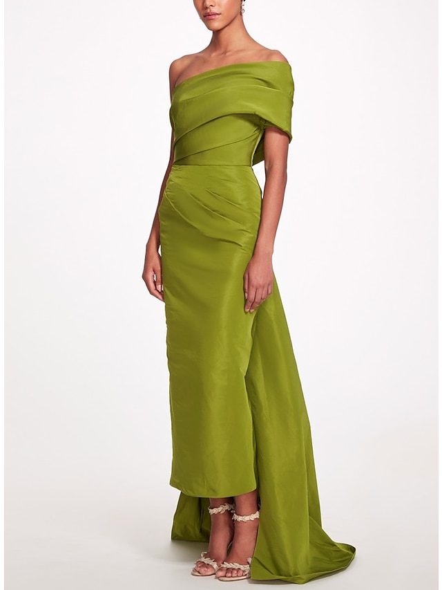  Rochie de seară tip sheath Rochie elegantă de plajă nuntă Formală Bal Lungime până la podea Fără mâneci Unul umăr Taffeta Fără spate cu fundiță(țe) Rochie de mascaradă cu bretele
