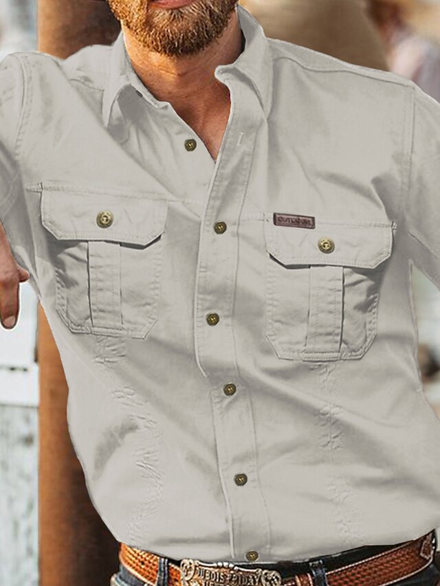 Men's Work Shirt Cargo Shirt Navy Blue khaki Light Grey Army Green Long