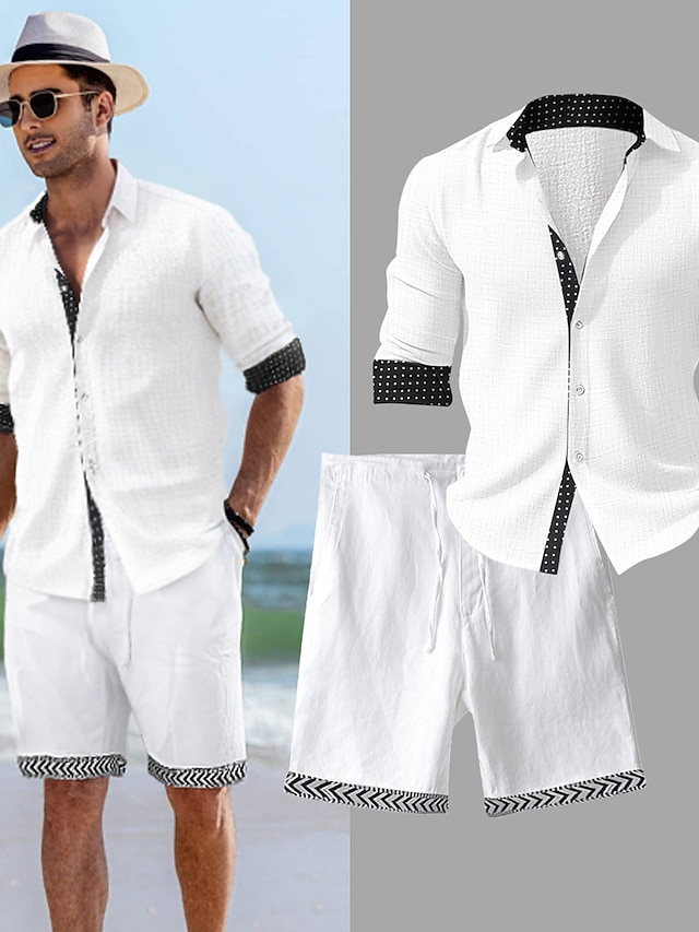 Men's Shirt Linen Shirt Linen Shorts and Shirt Set Button Up Shirt