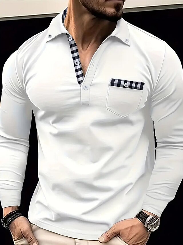 Men's Polo Shirt Button Up Polos Casual Sports Lapel Long Sleeve