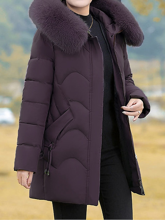  Women's Parka Warm Winter Coat Zipper Puffer Jacket with Removable Fur Collar Zipper Hoodie Heated Jacket Fashion Modern Casual Street Style Outerwear Long Sleeve Fall