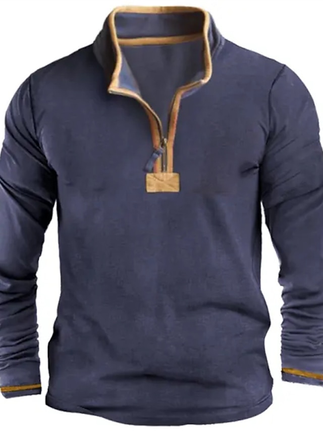  Per uomo Maglietta Maglietta con Zip a Quarti Camicia a Maniche Lunghe Manica Lunga Zip a un quarto Primavera & Autunno Blocco di colori Vintage Designer Essenziale Tasca Vacanza Streetwear Uscire