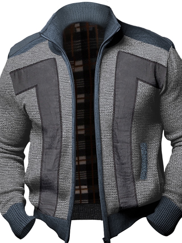  Per uomo Cardigan Maglione Maglione con zip Cardigan grosso A coste Maglia Corto Tasche laterali Color Block Colletto alla coreana Top caldi Contemporaneo moderno Informale Da tutti i giorni