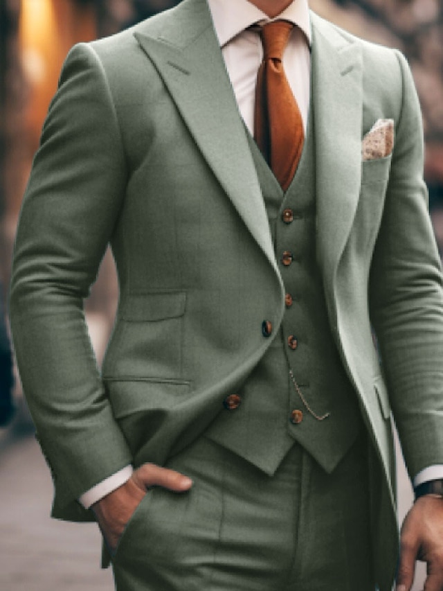  Jade Green Men's Prom Suits Wedding Suits 3 Piece Solid Colored Tailored Fit Single Breasted Two-button 2024