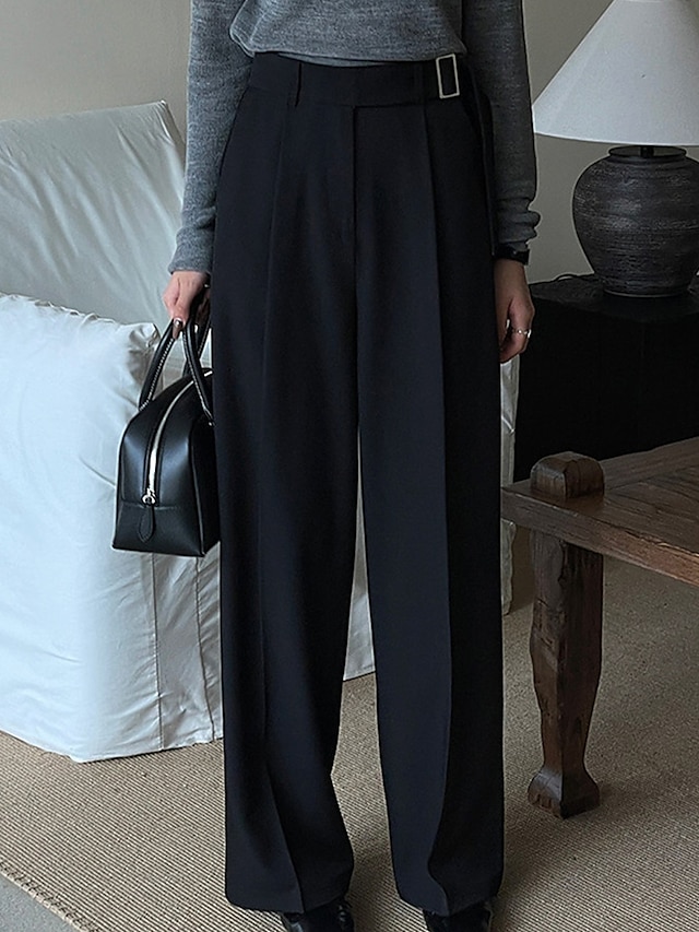  Women's Dress Pants Wide Leg High Waist Full Length Black Spring