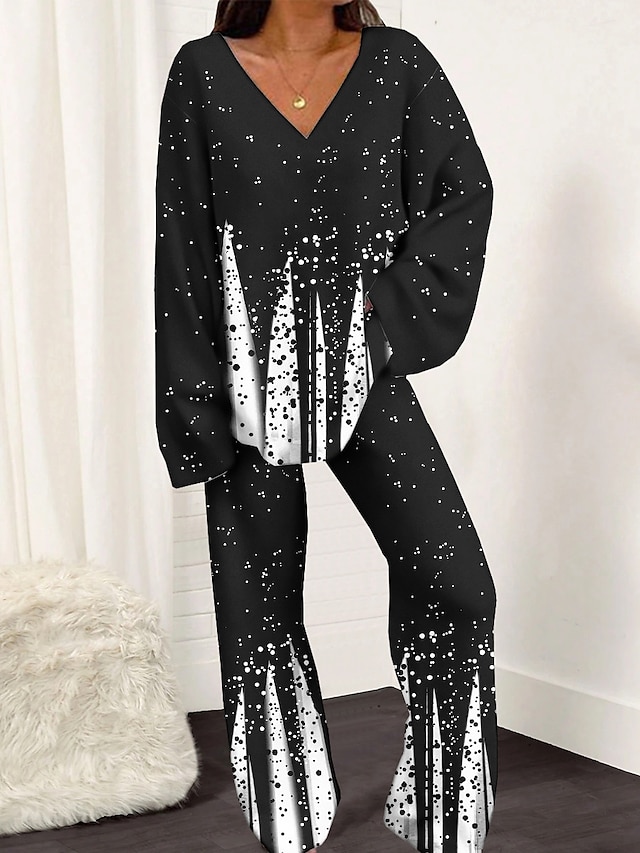  pyjamasset för kvinnor geometriska blommor mode mjukt hem daglig säng andas v wire långärmad byxa våren hem outfits