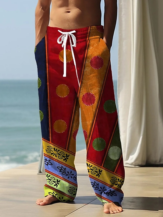 geometrie etnisch vintage heren 3D-print broek broeken buiten straat uitgaan polyester rood bruin groen s ml midden taille elasticiteit broek