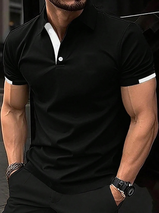 Men's Short Sleeve Sports Polo Shirt Lapel Solid Color T-Shirt