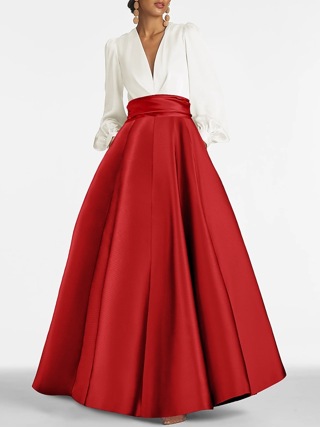  TS A-Line Evening Gown Elegant Dress Formal Wedding Guest Floor Length Long Sleeve V Neck Satin with Ruched 2025