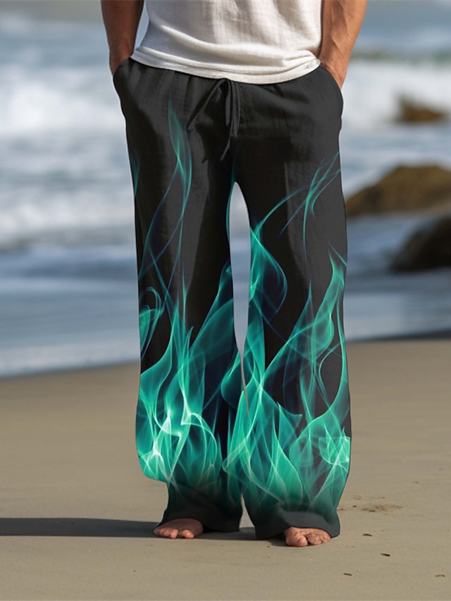  Hombre Vintage fuego Pantalones de lino Pantalones Media cintura Exterior Ropa Cotidiana Ropa de calle Otoño invierno Ajuste regular