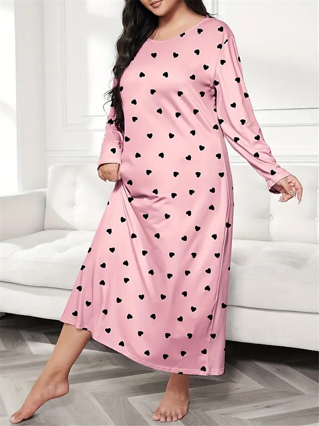 Women's Plus Size Valentine Dress Pajamas Sleepwear Heart Butterfly Fashion Casual Home Bed Comfort Breathable Crew Neck Long Sleeve Spring Home Outfits 21