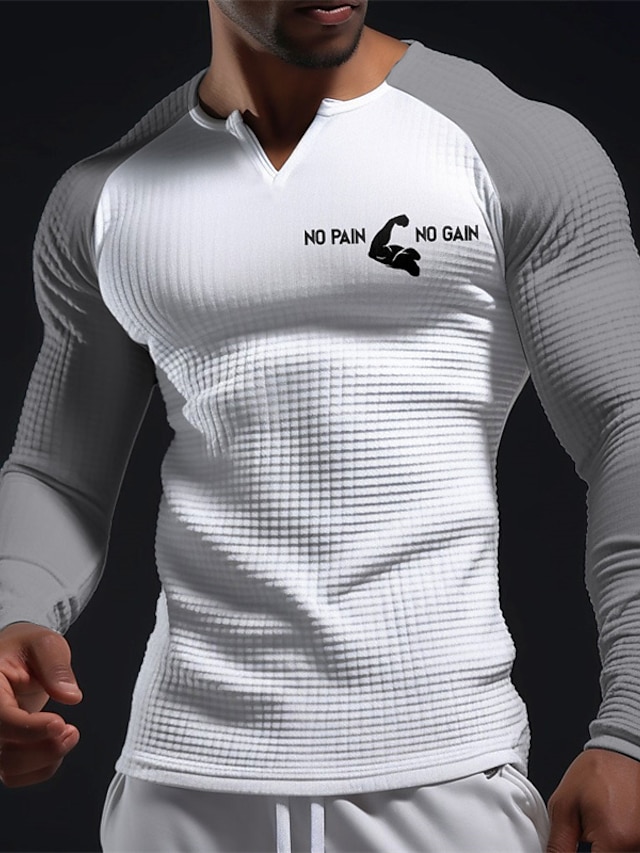  Men's Graphic Color Block Muscle Waffle Shirt T shirt Raglan T Shirt Long Sleeve T shirt 3D Print V Neck Shirt Daily Classic Casual Sports Outdoor Holiday Going out Black White Light Grey Spring