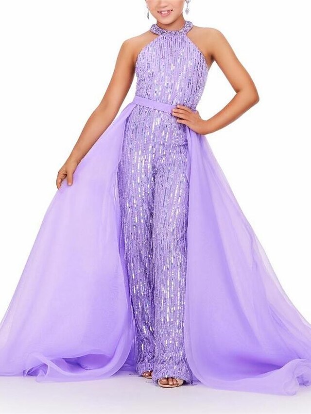 Two Piece Sweep / Brush Train Flower Girl Dress Birthday Girls Cute Prom Dress Organza with Feathers / Fur Star Fit 3-16 Years3