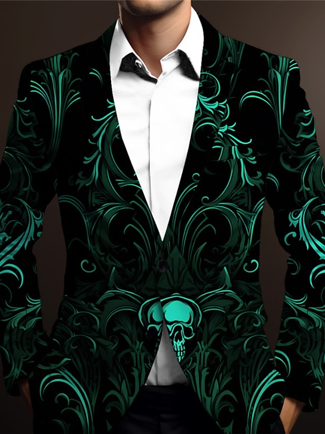  Men's Skeleton Long Sleeve Turndown Business Gothic Work Wear to work Going out Buttons Print Multi Pocket