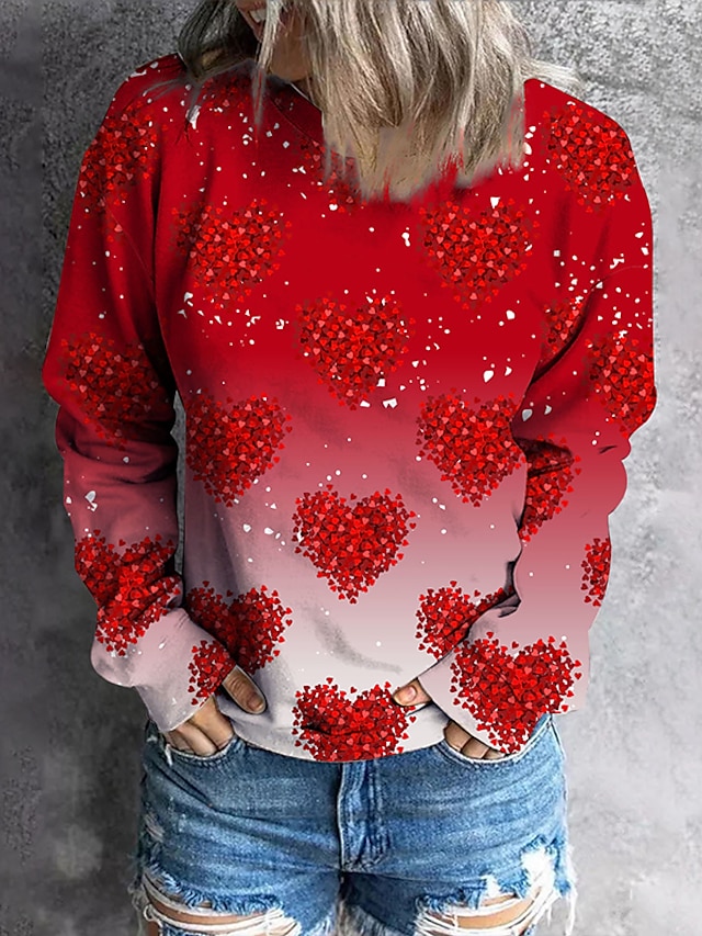  Women's Sweatshirt Pullover Heart Leopard Casual Sports Print Red Active Sportswear Round Neck Long Sleeve Top Micro-elastic Fall & Winter