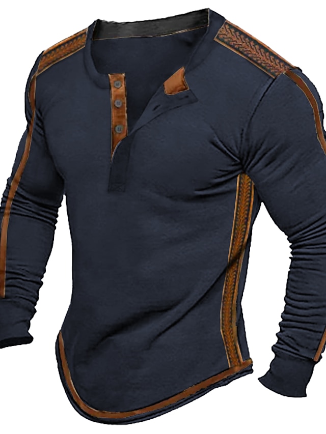 Bărbați Tricou cu nasturi Tricou Cămașă Henley Tee Top Manșon Lung Henley Primăvara & toamnă Bloc Culoare Epocă Designer De Bază Peteci Vacanță Stradă Ieșire Negru Bleumarin Verde Top tricou pentru