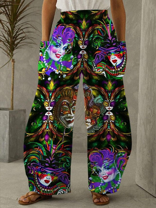 Women's Pants Trousers Casual Daily Full Length High Waist Graphic Side Pockets Wide Leg Printing Breathability Comfortable Micro-elastic Weekend Streetwear Black Purple Green Spring, Fall, Winter4