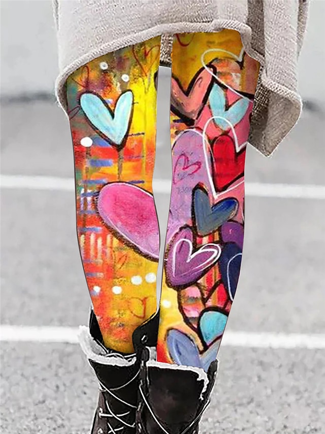  Valentine Kvinders Hjerte Leggings Print Høj Skåret Høj Talje Lang Vin Forår
